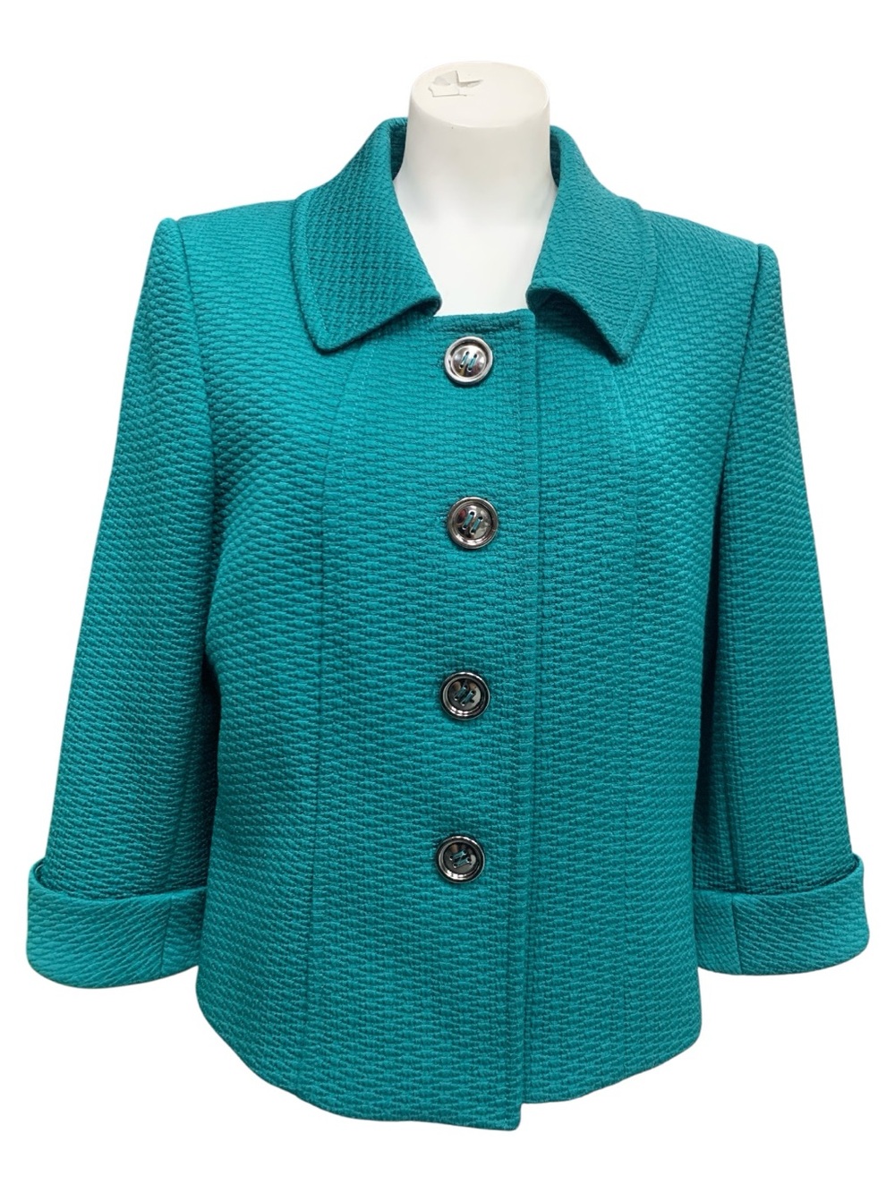 Teal Textured Button-Front Pea Coat